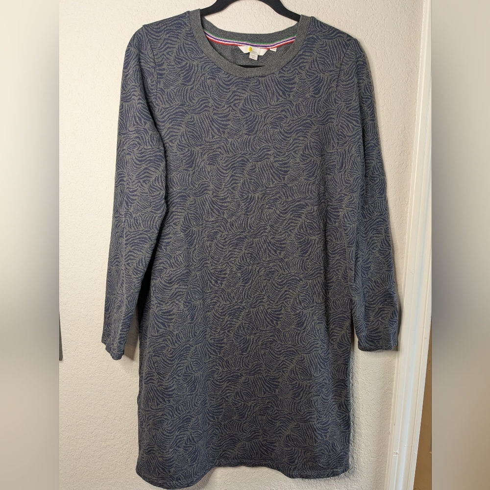 Boden Sweater Dress Size 10 Gray Blue Terry Lined 100% Cotton LS